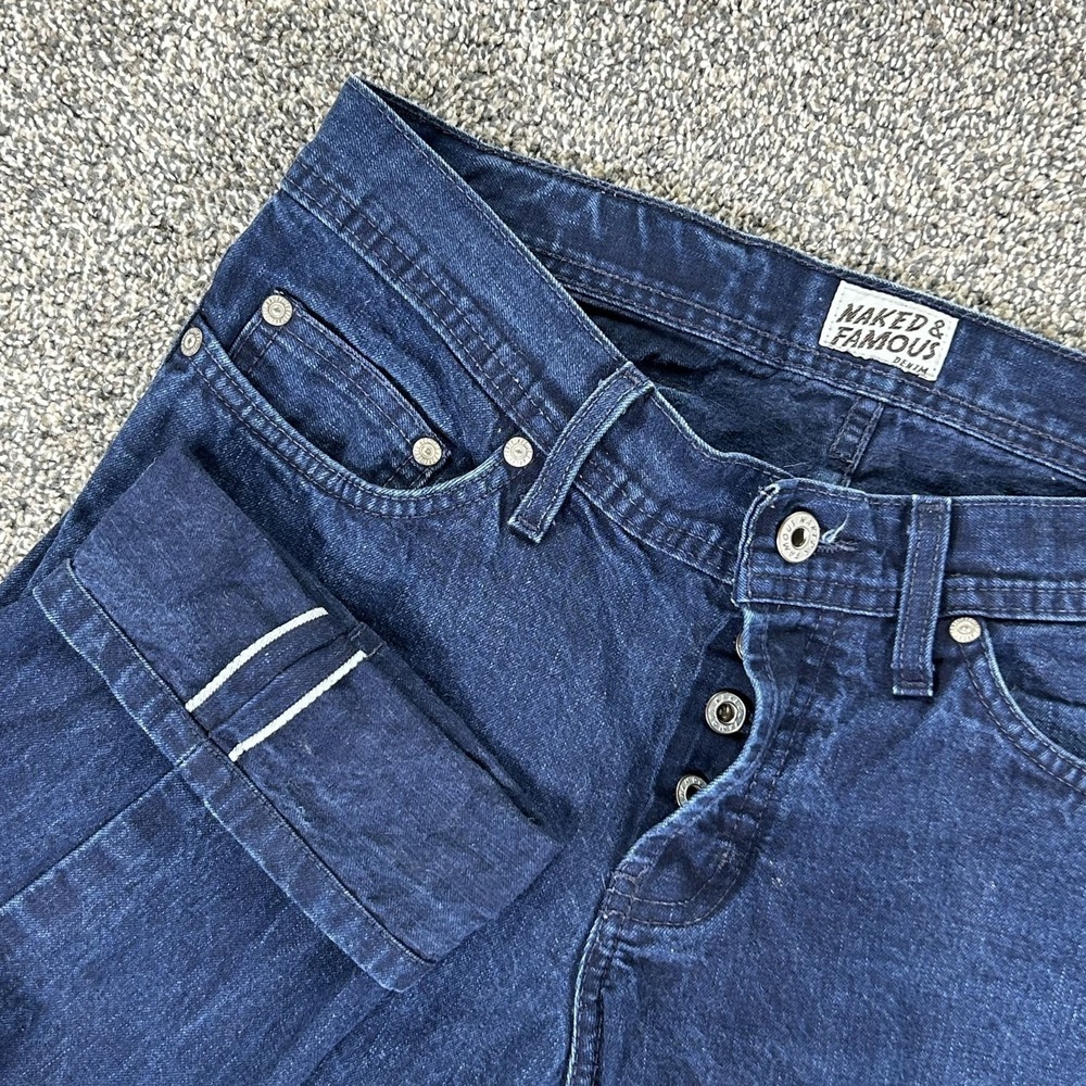 Naked & Famous Dark Indigo Slim Fit Selvedge Raw Denim Jeans‎ Mens No Size Tag